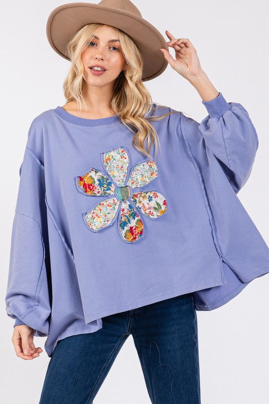 SAGE + FIG Flower Patch Oversize Top In Blue