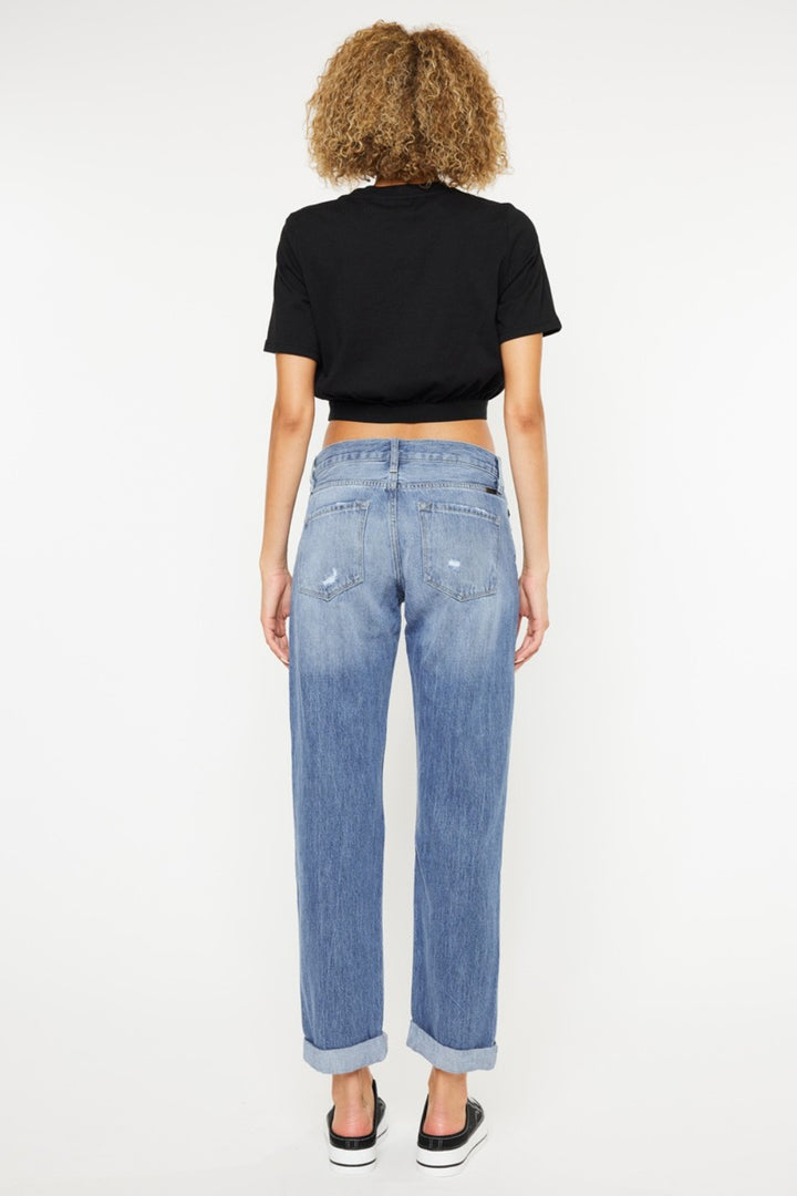 Kancan Oliva Mid Rise Distressed Straight Jeans