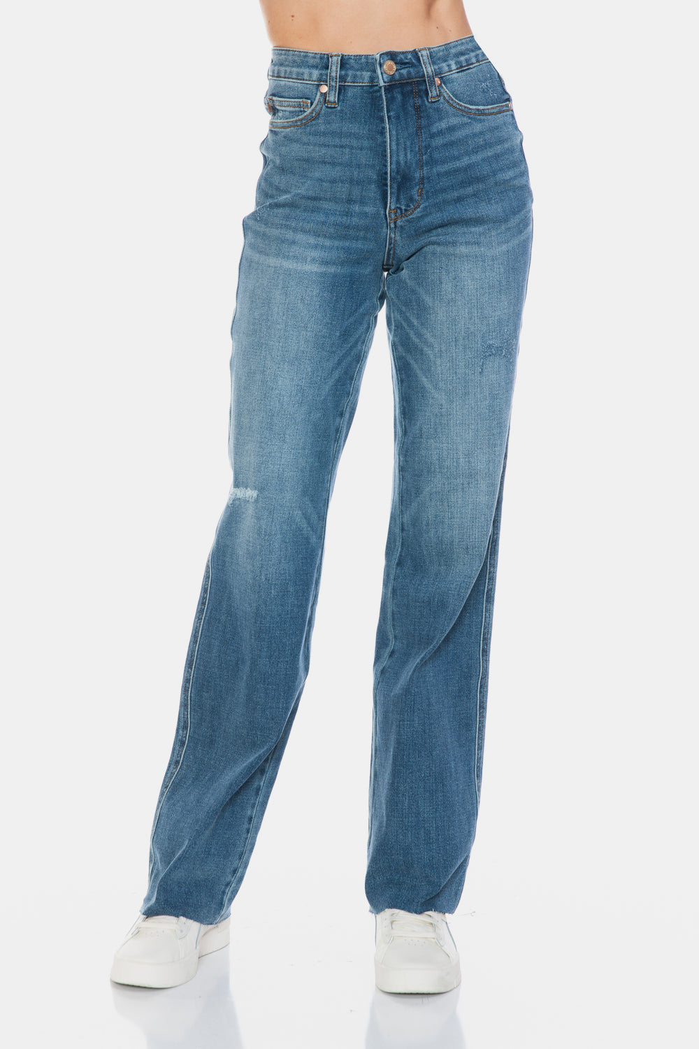 Judy Blue Faye Tummy Control Cut Raw Hem Straight Jeans