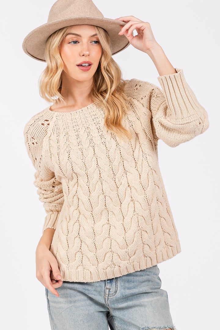 SAGE + FIG Cable-Knit Long Sleeve Sweater In Natural