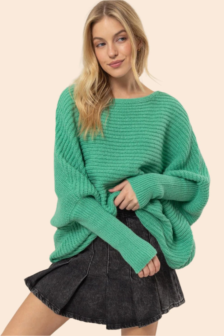 HYFVE Dolman Sleeve Oversized Sweater In Green