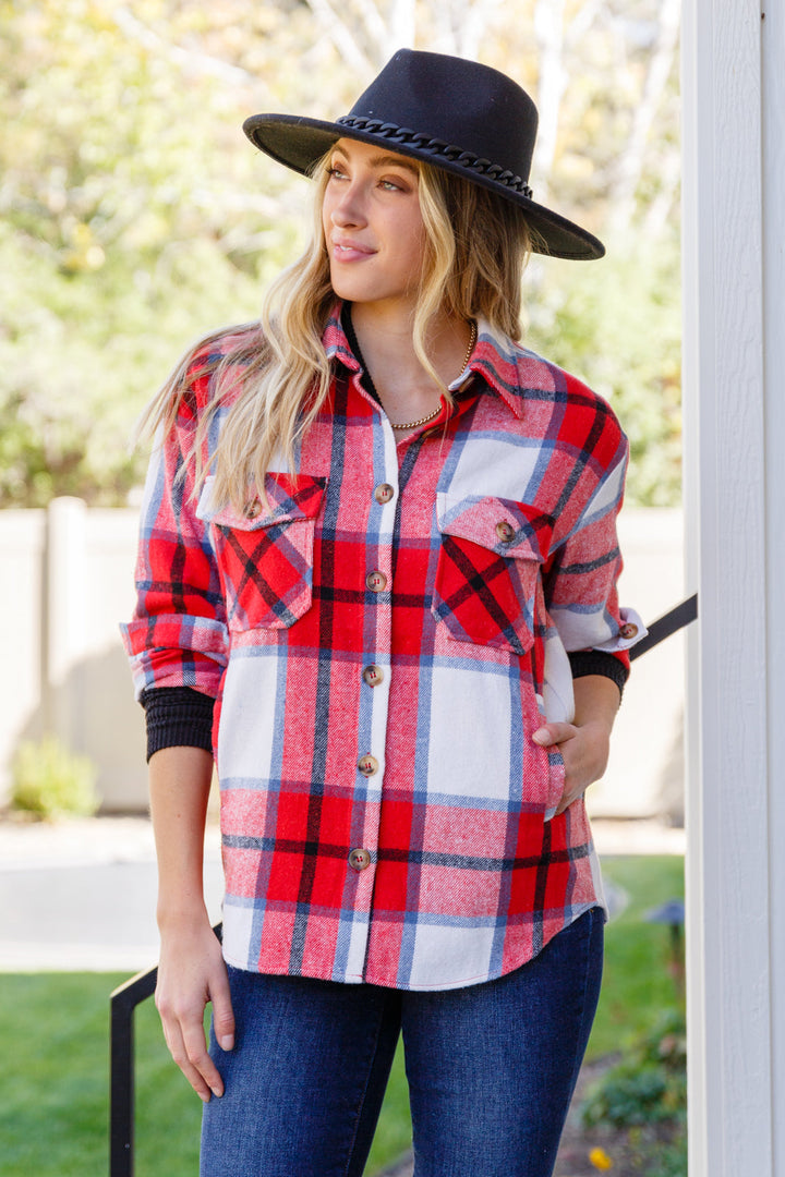 A Good Thing Going Plaid Shacket In Red