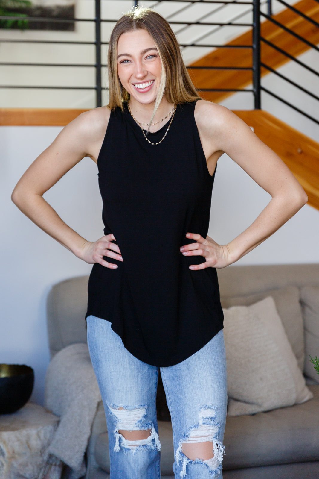 Can't Wait For Spring Hi-Low Sleeveless Top in Black