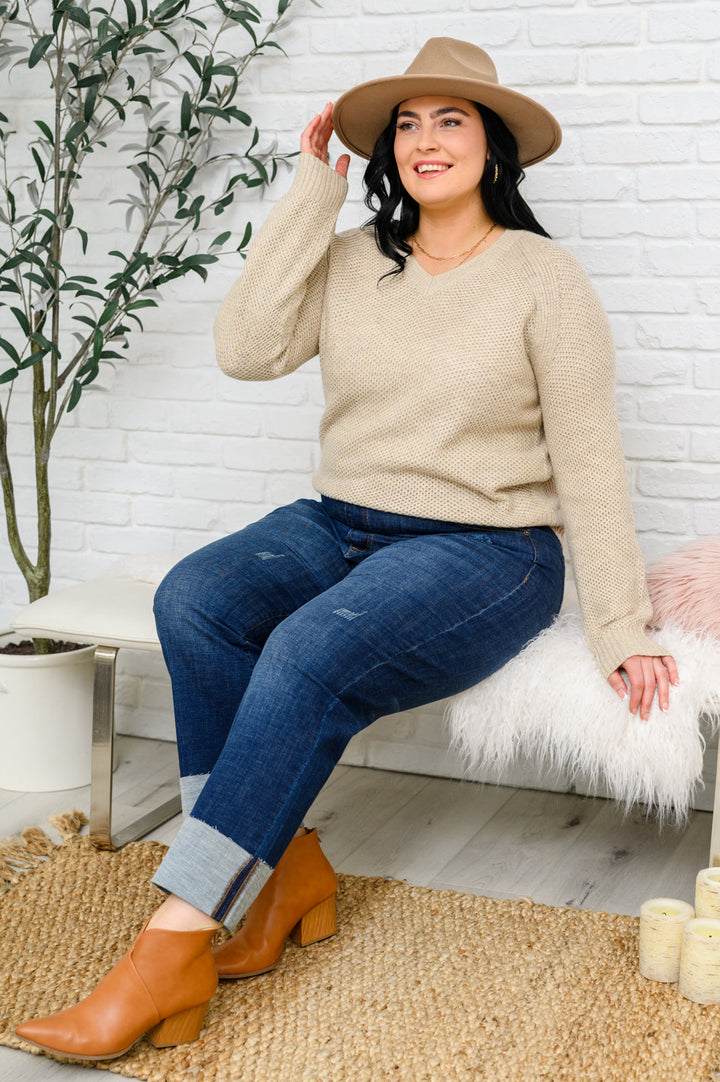 Chai Latte V-Neck Sweater in Oatmeal - AddiBray