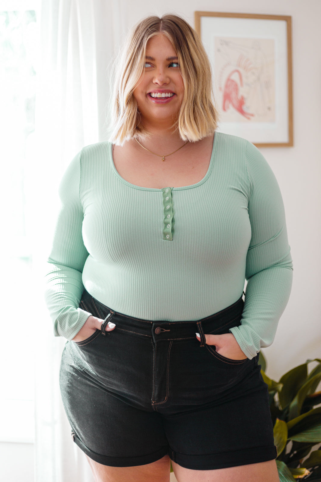 Count On Me Ribbed Bodysuit in Sage - AddiBray