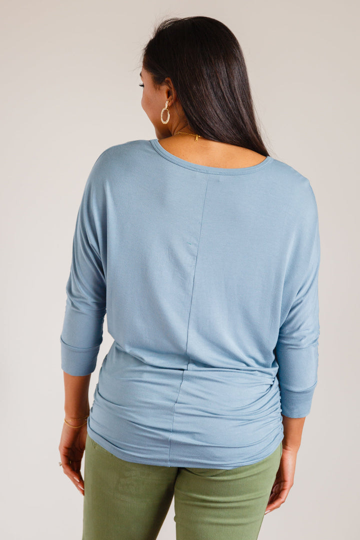 Daytime Boat Neck Top in Blue Gray - AddiBray