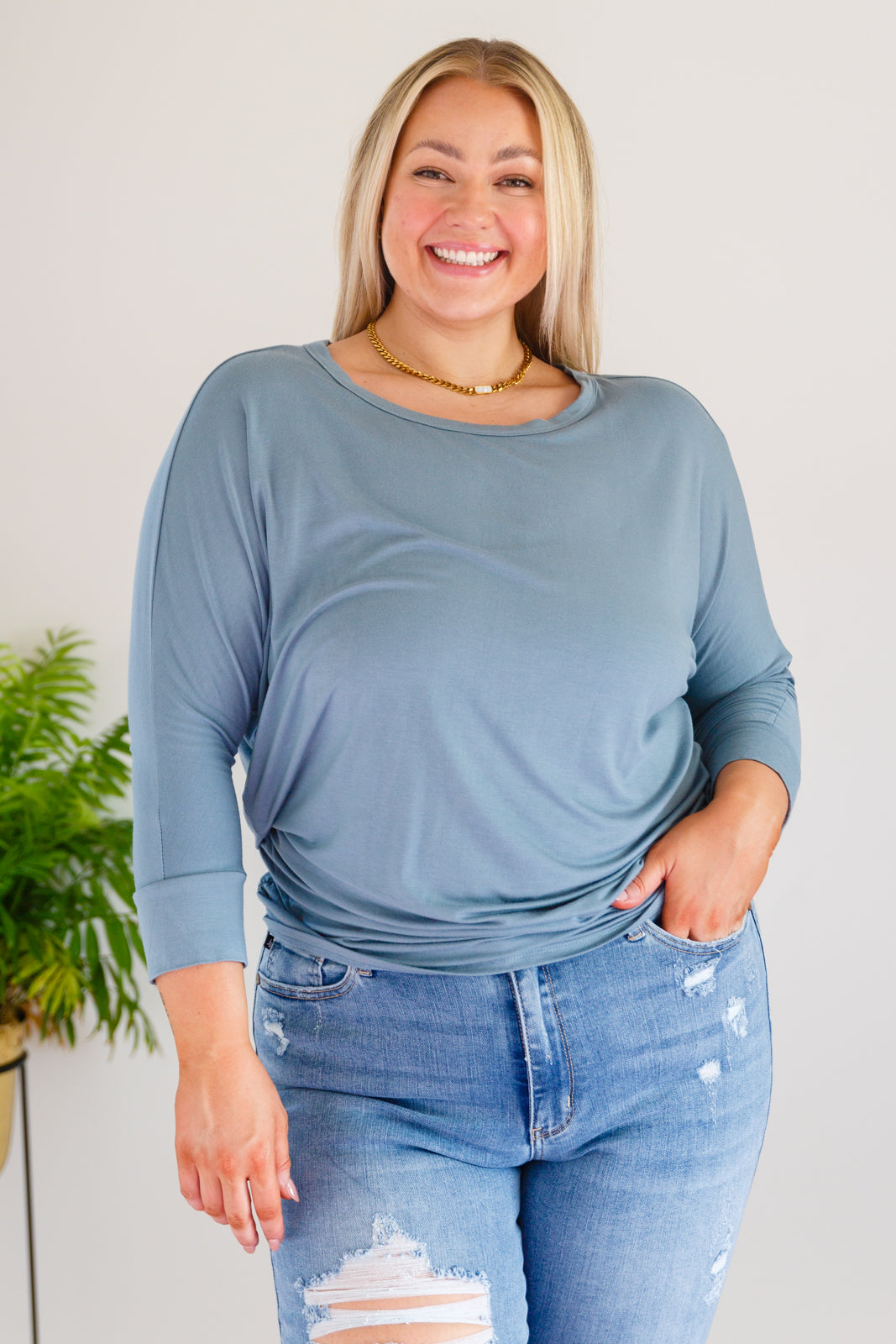 Daytime Boat Neck Top in Blue Gray - AddiBray