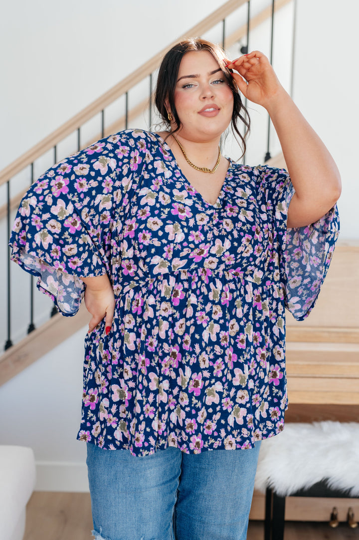 Dearest Dreamer Peplum Top in Navy Floral