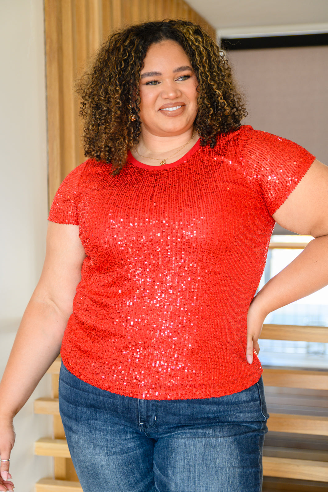 Glimmering Night Sequin Top in Red