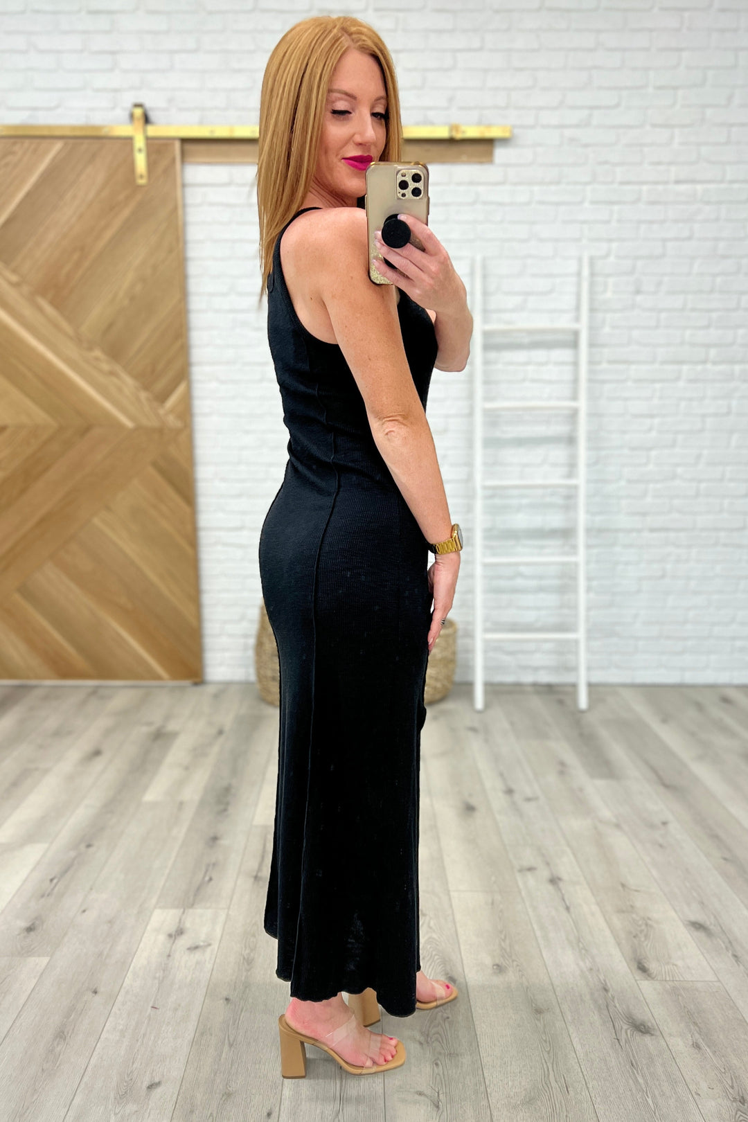 Notched Scoop Neck Maxi Dress in Black