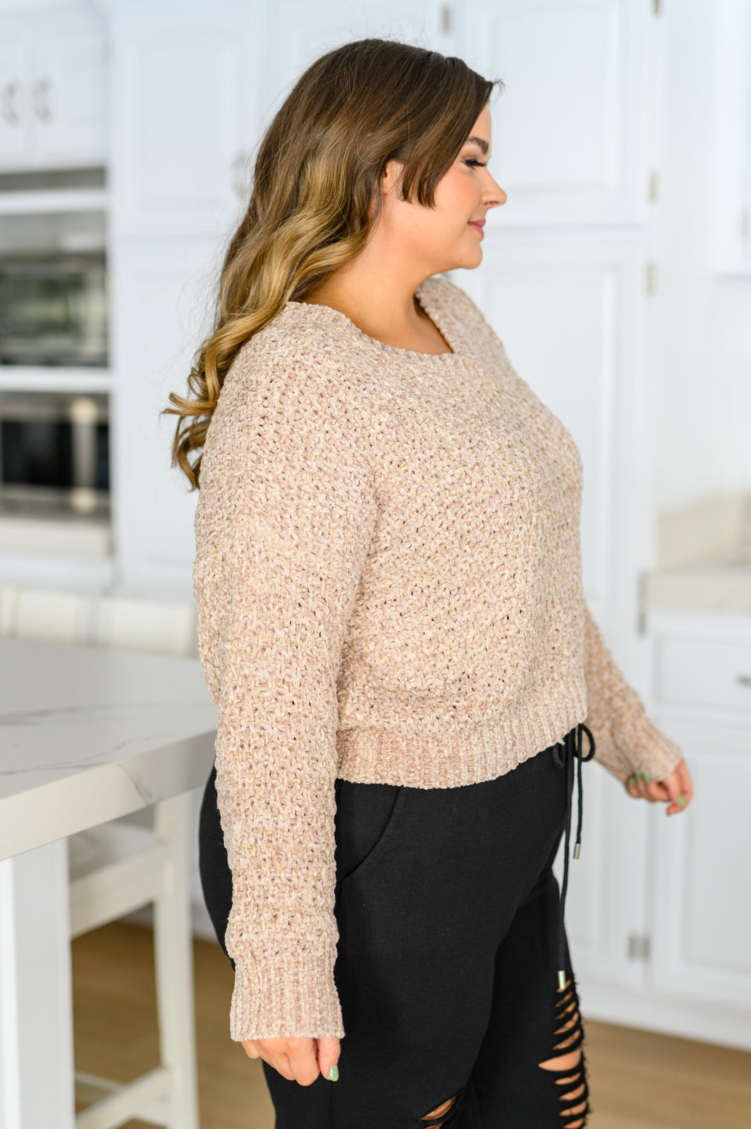 Irish Coffee Knitted Crop V Neck Sweater - AddiBray