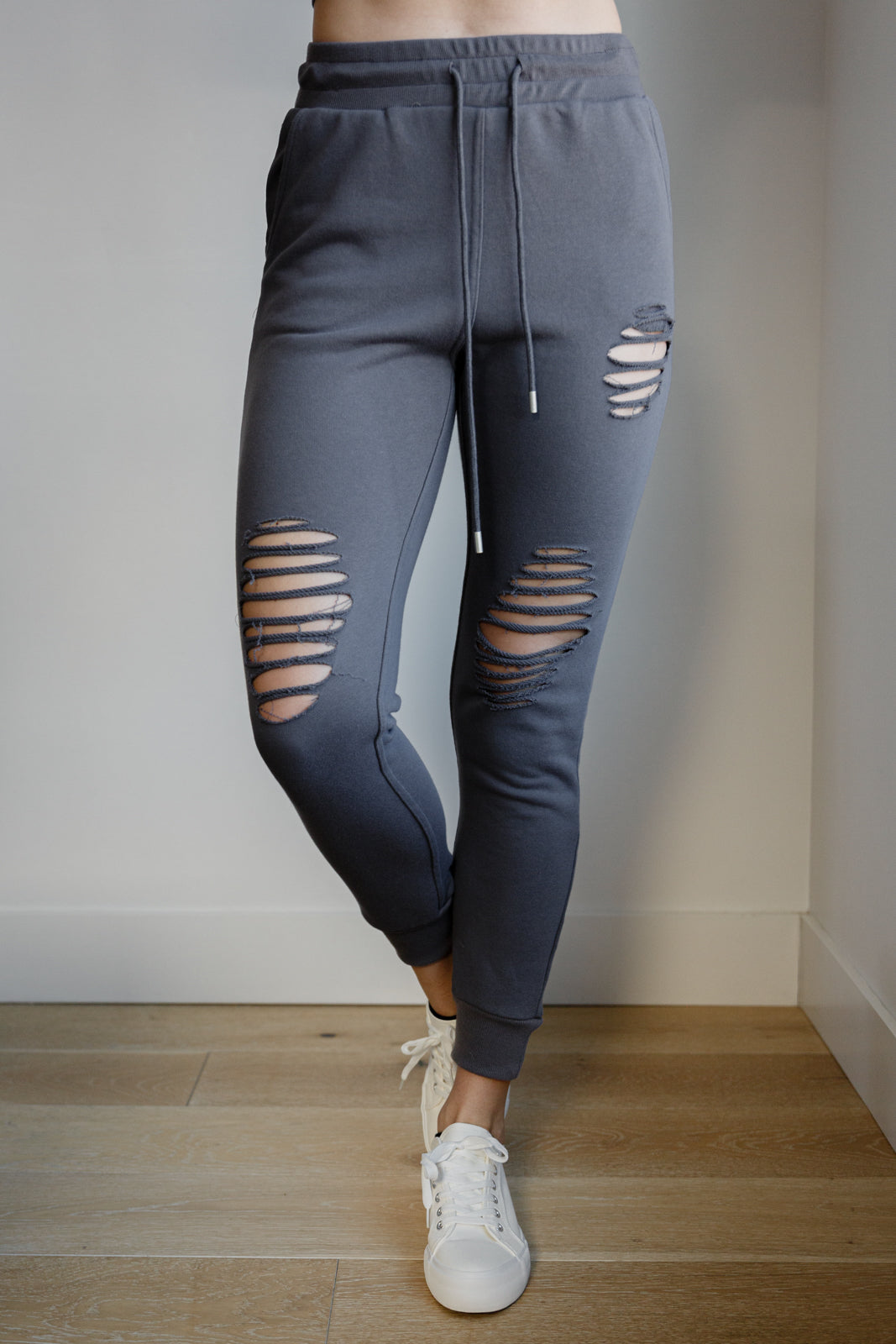 Kick Back Distressed Joggers in Heather Charcoal