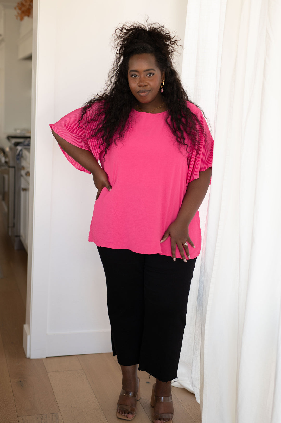 Pink and Perfect Ruffle Sleeve Top