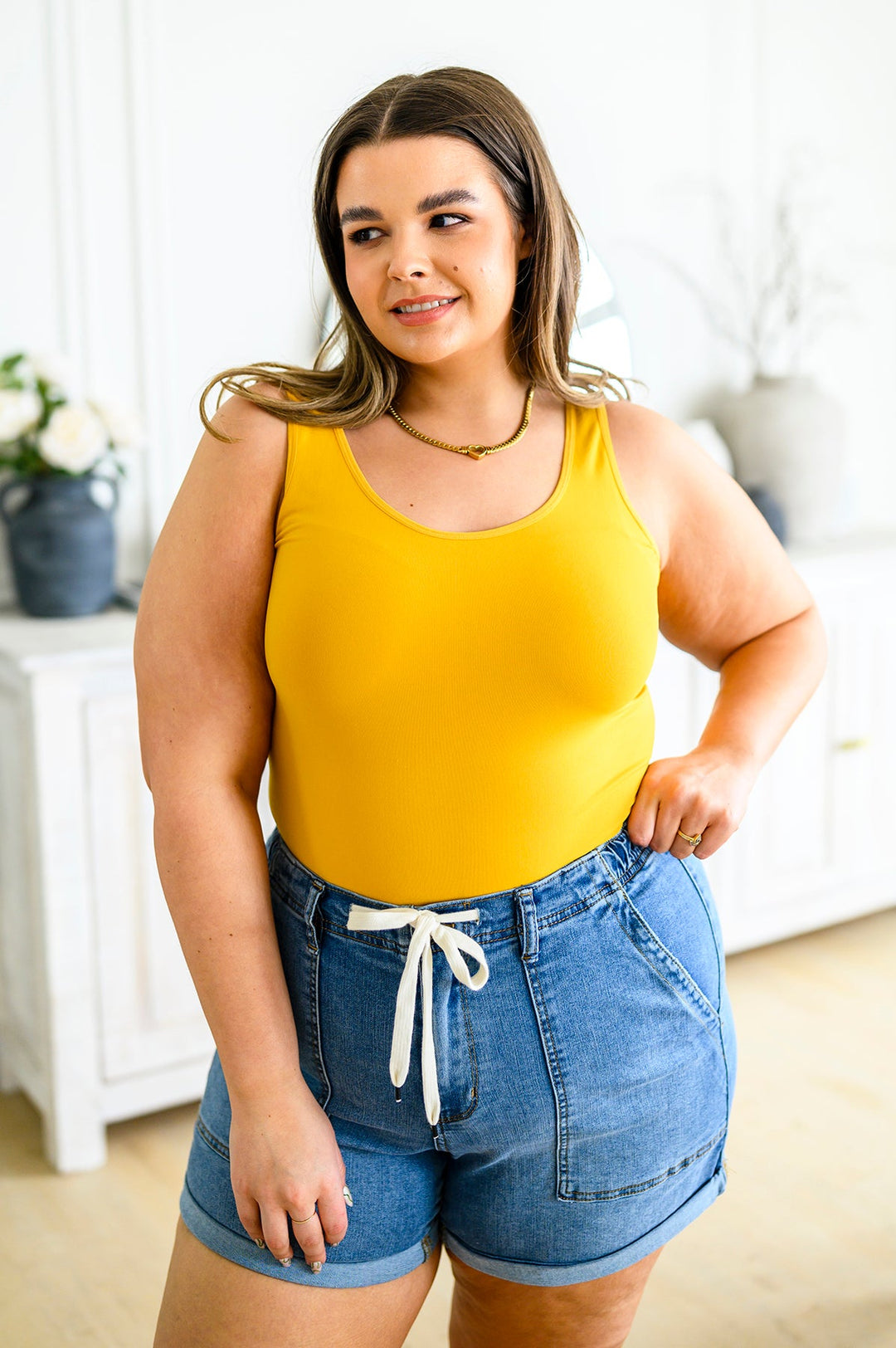 The Basics Reversible Longline Tank in Mustard - AddiBray