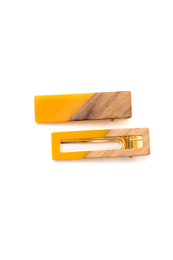 Two Tone Hair Clip Set in Yellow