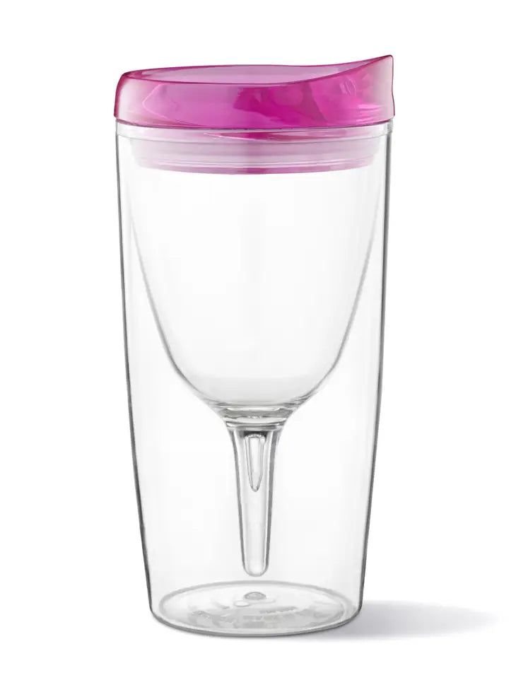 Portable Wine Cup with Acrylic Lid in Pink